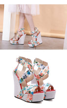 Load image into Gallery viewer, Aneikeh Women Wedges Sandals Summer 2021 New Platform Sandals High Heels Shoes Ankle Strap Print Footwear Ladies Sandals Pumps
