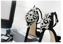 Load image into Gallery viewer, Aneikeh Rhinestone Stiletto Lady Sexy Crystal Thin Heels Sandal Woman Ankle Strap Wedding Dress Shoes Pumps Size 35-42 Black
