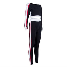 Load image into Gallery viewer, 2Pcs Set Sexy Women Sports Set Sleeve Crop Top Pants Outfit Workout Gym Fitness Athletic Workout Clothes Tracksuit
