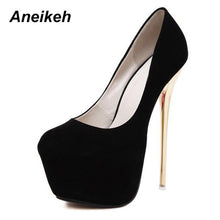 Load image into Gallery viewer, Aneikeh Big Size 41 42 43 44 45 Sexy Pumps Wedding Women Fetish Shoes Concise Woman Pumps High Heel Stripper Flock Pumps 16 cm
