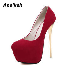 Load image into Gallery viewer, Aneikeh Big Size 41 42 43 44 45 Sexy Pumps Wedding Women Fetish Shoes Concise Woman Pumps High Heel Stripper Flock Pumps 16 cm
