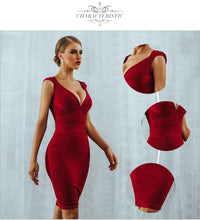 Load image into Gallery viewer, ADYCE New Women Summer Red Bodycon Bandage Dress Sexy V-Neck Short Sleeve Club Celebrity Runway Evening Party Dresses Vestidos
