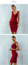 Load image into Gallery viewer, ADYCE New Women Summer Red Bodycon Bandage Dress Sexy V-Neck Short Sleeve Club Celebrity Runway Evening Party Dresses Vestidos
