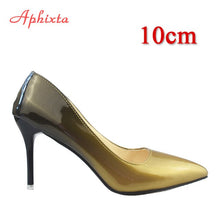 Load image into Gallery viewer, Aphixta 10cm Heels Women Pumps Shoes Pointed Toe Bling Gold Patent Leather Sexy Wedding Party Official Shoes Woman Big Size 48
