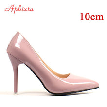 Load image into Gallery viewer, Aphixta 10cm Heels Women Pumps Shoes Pointed Toe Bling Gold Patent Leather Sexy Wedding Party Official Shoes Woman Big Size 48
