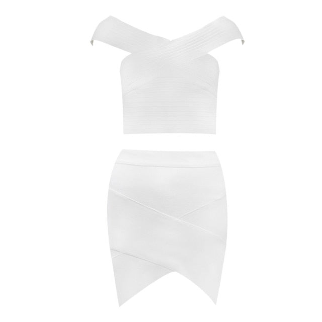 Bevenccel New Sexy Two Piece Sets Summer Bandage Dress 2020 Women Slash Neck Off Shoulder Bodycon Evening Party Dress Vestidos