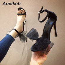 Load image into Gallery viewer, Aneikeh Summer Fashion White Silk Butterfly-knot Peep-toe High Heels Sandals Women Buckle Strap Back Pumps Wedding Party Shoes
