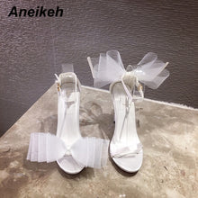 Load image into Gallery viewer, Aneikeh Summer Fashion White Silk Butterfly-knot Peep-toe High Heels Sandals Women Buckle Strap Back Pumps Wedding Party Shoes
