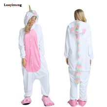 Load image into Gallery viewer, ALSAS Unicorn Pajama Nightie Adults Animal Rabbit Pajamas Flannel Stitch Cat Anime Onesies Women Sleepwear Jumpsuit
