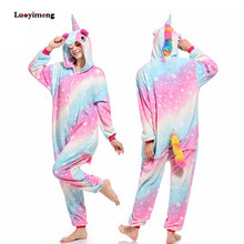 Load image into Gallery viewer, ALSAS Unicorn Pajama Nightie Adults Animal Rabbit Pajamas Flannel Stitch Cat Anime Onesies Women Sleepwear Jumpsuit
