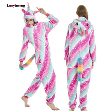 Load image into Gallery viewer, ALSAS Unicorn Pajama Nightie Adults Animal Rabbit Pajamas Flannel Stitch Cat Anime Onesies Women Sleepwear Jumpsuit
