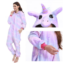 Load image into Gallery viewer, ALSAS Unicorn Pajama Nightie Adults Animal Rabbit Pajamas Flannel Stitch Cat Anime Onesies Women Sleepwear Jumpsuit
