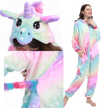 Load image into Gallery viewer, ALSAS Unicorn Pajama Nightie Adults Animal Rabbit Pajamas Flannel Stitch Cat Anime Onesies Women Sleepwear Jumpsuit
