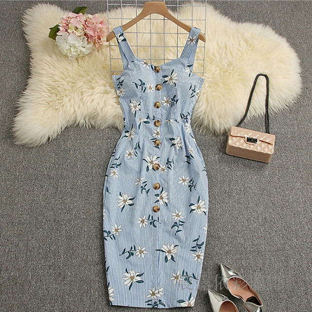 Bodycon Floral Sundress Summer Midi Dress