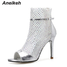 Load image into Gallery viewer, Aneikeh NEW Summer Glitter Gladiator Air mesh Sexy Sandals Shoes Woman High Heel Peep Toe Stripper Zipper Party Thin Heels Pumps
