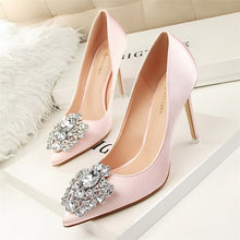 Load image into Gallery viewer, BIGTREE Silver Gray Black Women Bridal Wedding Shoes Faux Silk Satin Rhinestone Crystal Shallow Woman Pumps Stiletto High Heel
