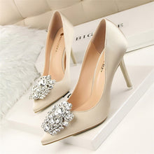 Load image into Gallery viewer, BIGTREE Silver Gray Black Women Bridal Wedding Shoes Faux Silk Satin Rhinestone Crystal Shallow Woman Pumps Stiletto High Heel
