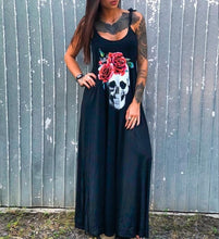 Load image into Gallery viewer, 2020 Summer Dress Women Casual Punk Loose Short Sleeve Skull Print Female Dress Streetwear Side High Split Flower Female Vestido
