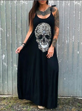 Load image into Gallery viewer, 2020 Summer Dress Women Casual Punk Loose Short Sleeve Skull Print Female Dress Streetwear Side High Split Flower Female Vestido
