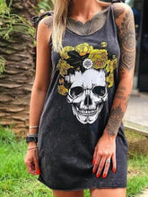 Load image into Gallery viewer, 2020 Summer Dress Women Casual Punk Loose Short Sleeve Skull Print Female Dress Streetwear Side High Split Flower Female Vestido
