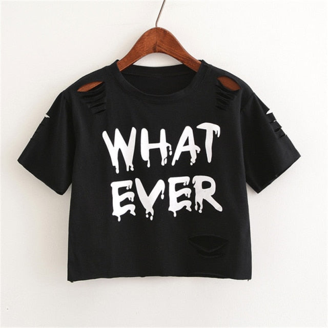 Artguy New T Shirt Women Crop Tops Harajuk Crew Neck Short Sleeve WHAT EVER printed T-Shirts Sexy Summer Top For Girls