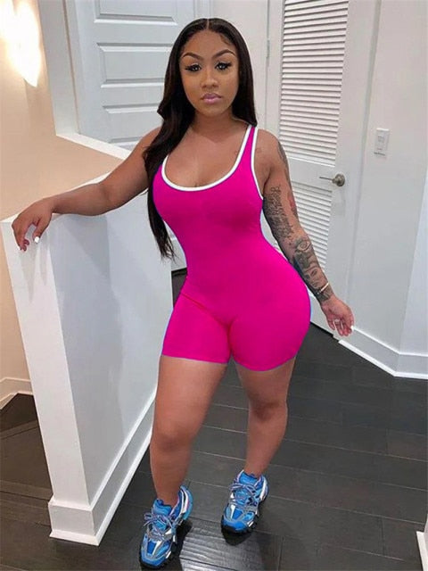 2020 Women Sleeveless Tank Jumpsuit Rompers Playsuit Bodycon Biker Shorts 3 Colors Solid Stretch Jumpsuit Shorts Pants Trousers