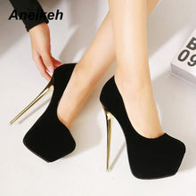 Load image into Gallery viewer, Aneikeh Big Size 41 42 43 44 45 Sexy Pumps Wedding Women Fetish Shoes High Heel Stripper Flock Pumps 16 cm Zapatos Mujer
