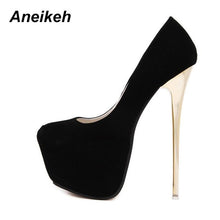 Load image into Gallery viewer, Aneikeh Big Size 41 42 43 44 45 Sexy Pumps Wedding Women Fetish Shoes High Heel Stripper Flock Pumps 16 cm Zapatos Mujer
