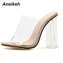 Load image into Gallery viewer, Aneikeh New Women Sandals PVC Jelly Crystal Heel Transparent Women Sexy Clear High Heels Summer Sandals Pumps Shoes Size 41 42
