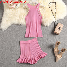 Load image into Gallery viewer, ALPHALMODA 2020 Summer Color Knit Top + Shorts Women 2pcs Lounge Wear Sets Popular Button Tank Top Shorts 2pcs Clothes Set
