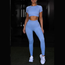 Load image into Gallery viewer, Shirts Legging Work-out Suit 2 Piece Sports Short Sleeve Crop Top High Waist Running Legging Set Gym Clothing Fitness Tracksuit
