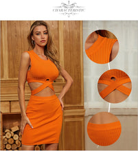 Load image into Gallery viewer, Adyce New Summer Women Hollow Out Bandage Club Dress Sexy Sleeveless Tank Orange Bodycon Celebrity Runway Party Dresses Vestidos
