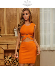 Load image into Gallery viewer, Adyce New Summer Women Hollow Out Bandage Club Dress Sexy Sleeveless Tank Orange Bodycon Celebrity Runway Party Dresses Vestidos
