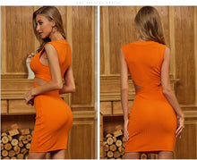 Load image into Gallery viewer, Adyce New Summer Women Hollow Out Bandage Club Dress Sexy Sleeveless Tank Orange Bodycon Celebrity Runway Party Dresses Vestidos
