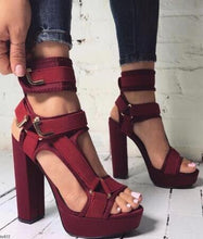 Load image into Gallery viewer, 2020 Women Platform Sandals Open Toe Cut Out High Heels Shoes Hook-and-Loop Ankle Strap Sexy Stiletto Shoes Buckle Decor Sandals
