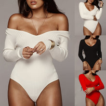 Load image into Gallery viewer, Autumn Winter Sexy Black off Shoulder Bodysuits Skinny Stretch Long Sleeve Bodysuit Women Shirt Chic Body mujer jumpsuits
