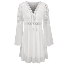 Load image into Gallery viewer, Anself Sexy Women&#39;s Dress V-Neck Hollow Out Long Sleeve Mini Chiffon Dress Elegant White Boho Woman Dress Casual Lace Vestido
