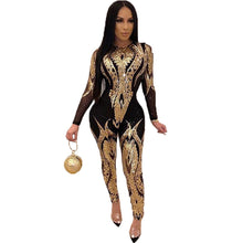 Load image into Gallery viewer, 3XL Plus Size 2020 Women Long Sleeve Stripe Bodycon Sequin Jumpsuit Female Sexy Slim Arrival Casual Playsuits Clubwear Outfits
