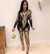 Load image into Gallery viewer, 3XL Plus Size 2020 Women Long Sleeve Stripe Bodycon Sequin Jumpsuit Female Sexy Slim Arrival Casual Playsuits Clubwear Outfits
