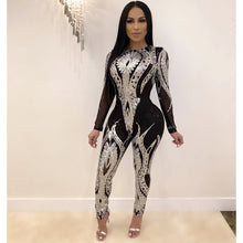 Load image into Gallery viewer, 3XL Plus Size 2020 Women Long Sleeve Stripe Bodycon Sequin Jumpsuit Female Sexy Slim Arrival Casual Playsuits Clubwear Outfits
