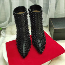 Load image into Gallery viewer, Big Size Sexy Full Studs Stilettos Thin High Heels Pointy Toe Black Leather Women Ankle Boots
