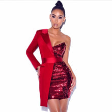 Load image into Gallery viewer, Adyce New Summer Women Red Sequins Dress Sexy One Shoulder Long Sleeve Mini Bodycon Celebrity Runway Club Party Dresses Vestidos
