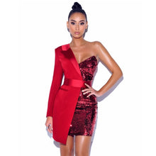 Load image into Gallery viewer, Adyce New Summer Women Red Sequins Dress Sexy One Shoulder Long Sleeve Mini Bodycon Celebrity Runway Club Party Dresses Vestidos
