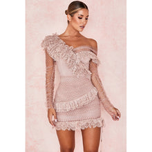 Load image into Gallery viewer, 2021 New Autumn Women Bandage Mini Pink Dress Sexy V Neck Long Sleeve Backless Elegant Lace Bodycon Club Party Dress Vestidos
