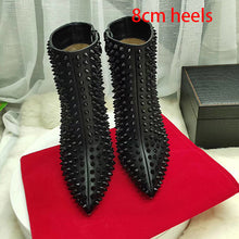 Load image into Gallery viewer, Big Size Sexy Full Studs Stilettos Thin High Heels Pointy Toe Black Leather Women Ankle Boots
