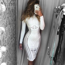 Load image into Gallery viewer, 2021 Autumn New Sexy Women&#39;S Bandage Dress Long-Sleeved Mesh Stitching Bodycon Dress Club Celebrity Evening Party Vestidos
