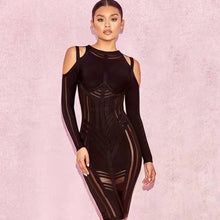 Load image into Gallery viewer, 2021 Autumn New Sexy Women&#39;S Bandage Dress Long-Sleeved Mesh Stitching Bodycon Dress Club Celebrity Evening Party Vestidos
