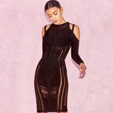 Load image into Gallery viewer, 2021 Autumn New Sexy Women&#39;S Bandage Dress Long-Sleeved Mesh Stitching Bodycon Dress Club Celebrity Evening Party Vestidos
