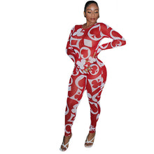 Load image into Gallery viewer, ANJAMANOR Poker Print Black Sheer Mesh Long Sleeve Bodycon Jumpsuit Plus Size Sexy Women Clothing 2020 Club Outfits D91-DA34
