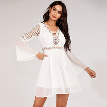 Load image into Gallery viewer, Anself Women&#39;s Dress Sexy V-Neck Hollow Out Long Sleeve Mini Lace Dress Elegant White Boho Dress Casual Lace Vestido Robe Femme
